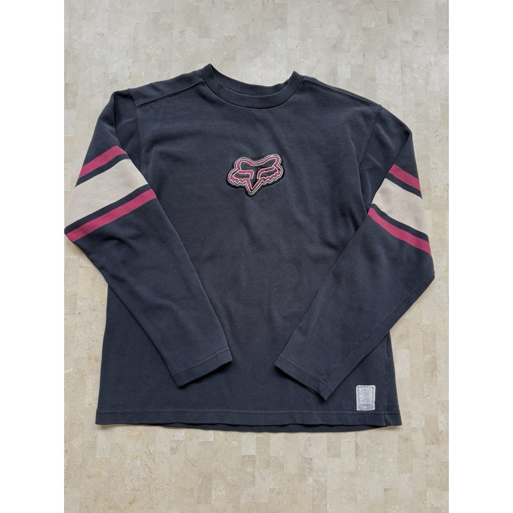 Y2K 90s Vintage Fox Racing Long Sleeve Black Henley Men's Sweater Shirt Size L